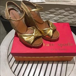 Kate Spade Gold Bow Espadrille Wedges